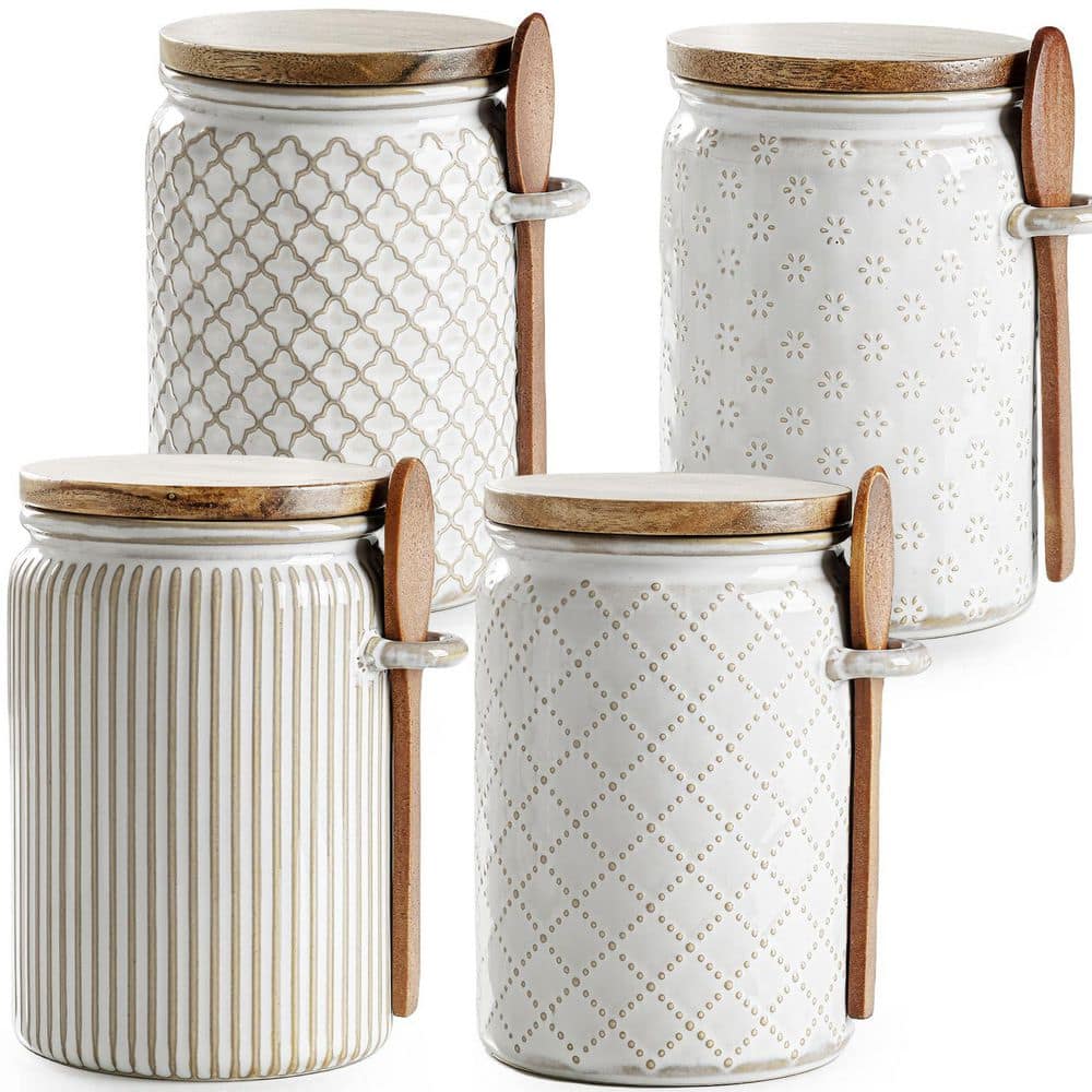 4-Piece Ceramic Kitchen Canister Set with Airtight Lids and Matching Spoons, Vintage price history on PriceWatchPro
