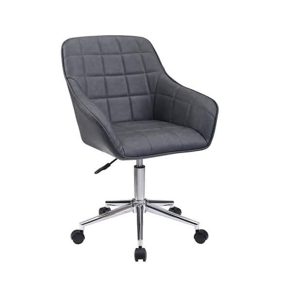 Lucky-Angel HO Gray Faux Leather Swivel Desk Chair with Arms