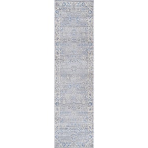 Modern Persian Vintage Moroccan Traditional Gray/Blue 2 ft. x 8 ft. Runner Rug