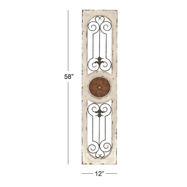 Gray Wood Distressed Door Inspired Ornamental Scroll Wall Decor with Metal Wire Details - Grey