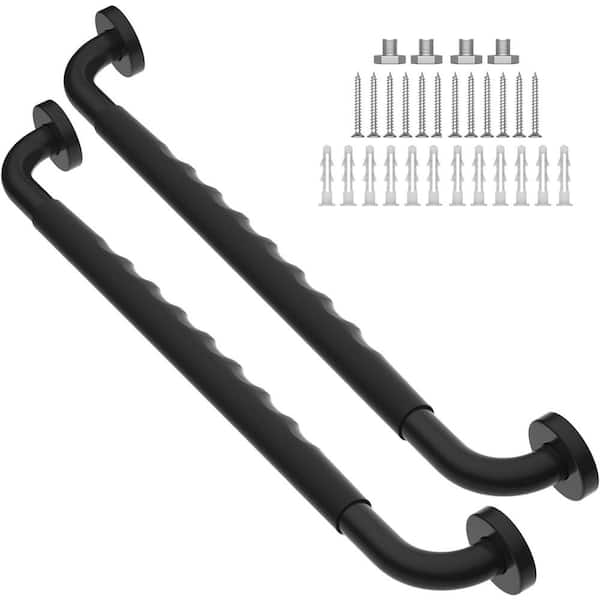 Adrinfly 24 in. Concealed Screw Anti-Slip Shower Grab Bars with Rubber Grip Safety Balance Handrail in Matte Black (2-Pack)