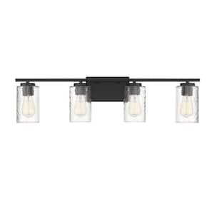 32 in. W x 8.63 in. H 4-Light Matte Black Bathroom Vanity Light with Clear Cylinder Glass Shades