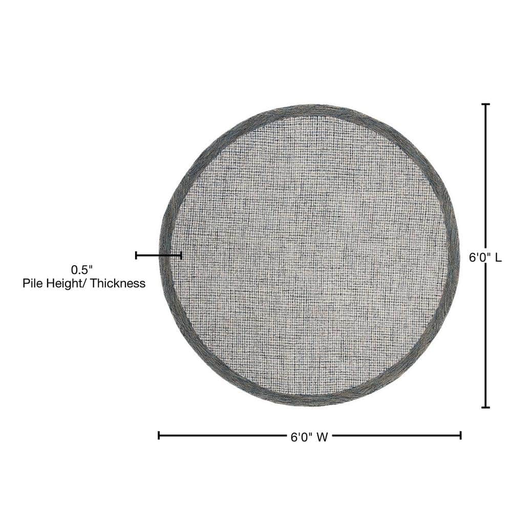 Navy and Ivory Abstract Handmade Wool Round Rug, 6' x 6'
