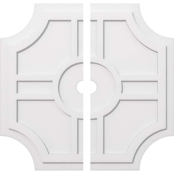 Ekena Millwork 1 in. P X 12-1/2 in. C X 38 in. OD X 3 in. ID Haus Architectural Grade PVC Contemporary Ceiling Medallion, Two Piece