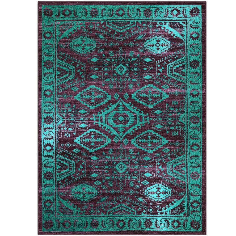 Green Polyester 5 ft. x 7 ft. Abstract Indoor Area Rug