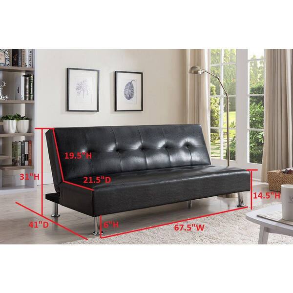 Signature Home SignatureHome Black Finish Material Fabric Upholstered  Adjustable Back Futon Sleeper Type Sofa Bed, Size:67x41Lx14H SDS019 - The  Home Depot