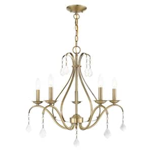 Ballenshire 5-Light Antique Brass Chandelier  with Clear Crystals