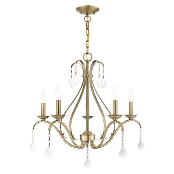 AVIANCE LIGHTING Ballenshire 5-Light Antique Brass Chandelier  with Clear Crystals
