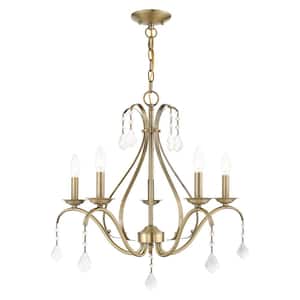Caterina 5 Light Antique Brass with Clear Crystals Chandelier