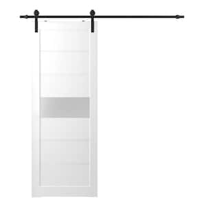 Edna 36 in. x 80 in. 1-Lite Frosted Glass Bianco Noble Wood Composite Sliding Barn Door with Hardware Kit