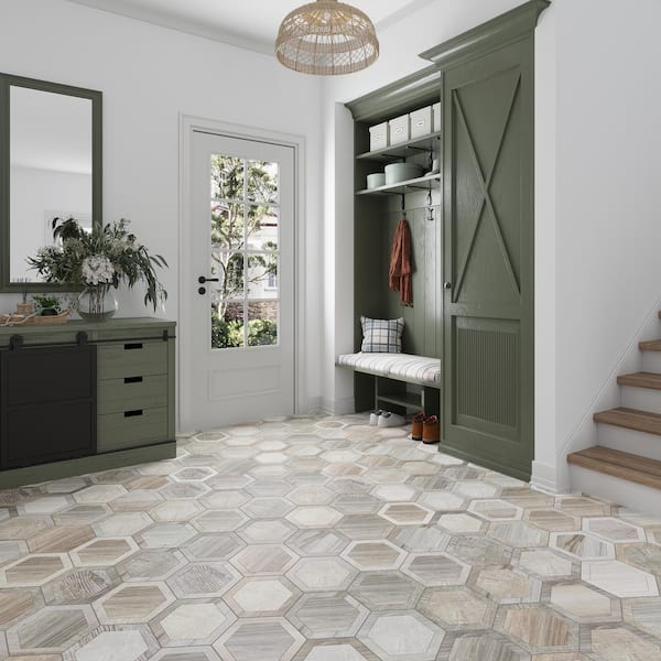 Woodnote 9.5 in. x 9.5 in. Beige Porcelain Matte Hexagon Wall and Floor Tile (14 Cases, 146.02 sq. ft./Pallet)