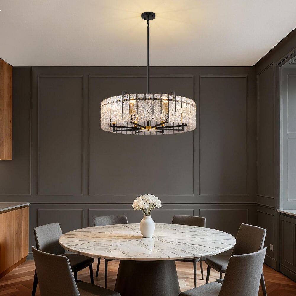 32 in. 8-Light Modern Black Metal Round Drum Chandelier Crystal Lampshade for Dining Room Living Room Bedroom price history on PriceWatchPro