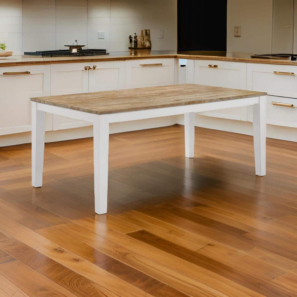 Hoa 72'' Brown and White Solid Wood Farmhouse Dining Table
