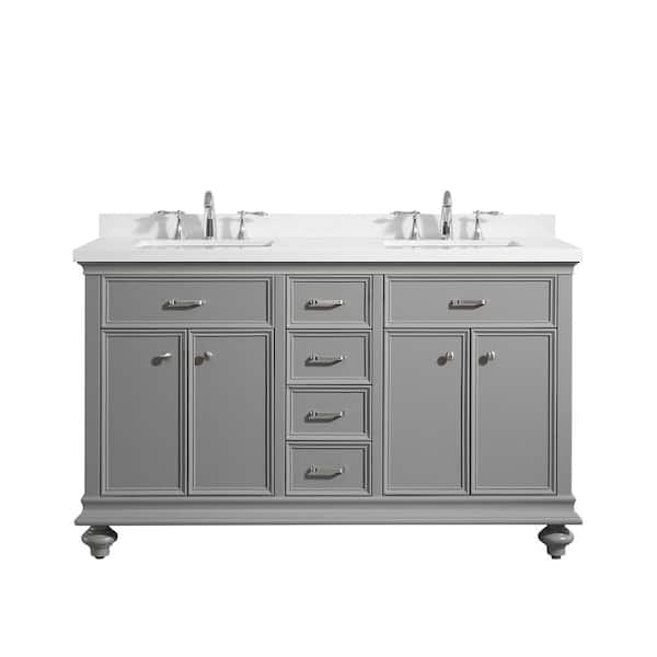 ROSWELL Charlotte 60 in. W x 22 in. D x 36 in. H Vanity in Grey with Quartz Vanity Top in White with White Basin