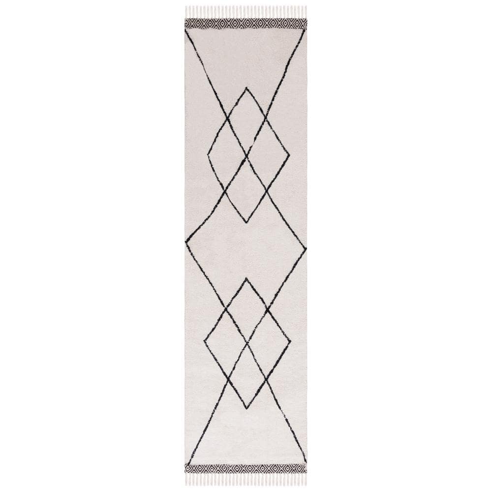 Easy Care Ivory/Black 2 ft. x 11 ft. Machine Washable Diamond Cross Fringe Runner Rug price history on PriceWatchPro