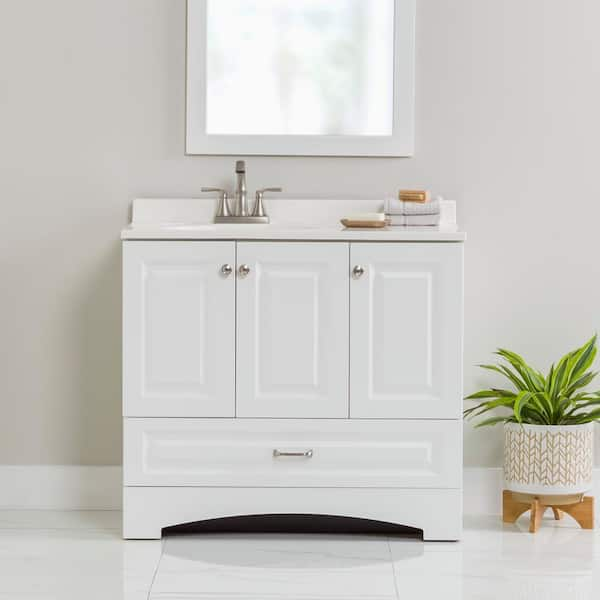 Lancaster 37 in. Single Sink Raised Panel White Bath Vanity with White Cultured Marble Top (Assembled)