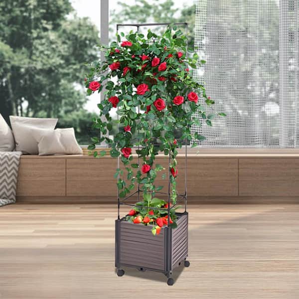 Wellco Premium Plastic Raised Garden Bed Planter Box with Trellis Planter Box for Garden Tomato Pots Vegetables Vine Flowers