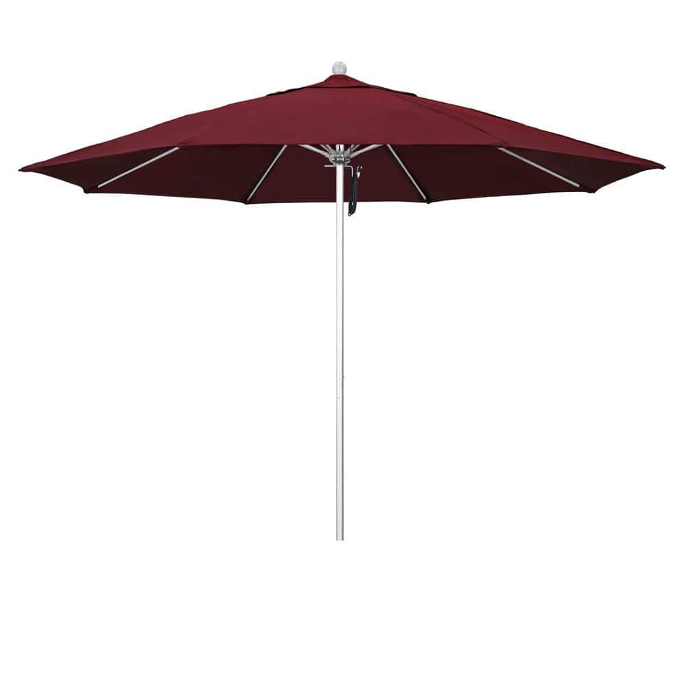 11 ft. Silver Anodized Aluminum Market Patio Umbrella with Fiberglass Ribs Pulley Lift in Burgundy Pacifica price history on PriceWatchPro