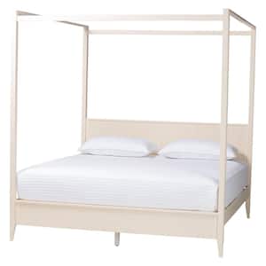 Primrose White Wood Frame King Size Canopy Bed