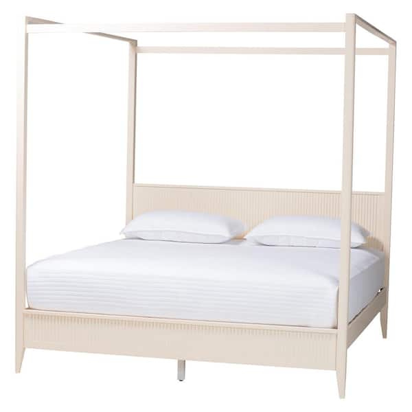 Baxton Studio Primrose White Wood Frame King Size Canopy Bed