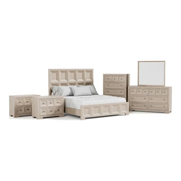 Flonnin 6-Piece Tawny Wood Frame King Panel Bedroom Set with Oversized Nightstand and Felt-Lined Top Drawers