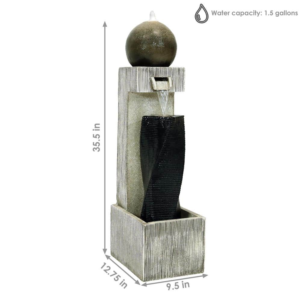 35" Black and Gray Polyresin Modern Outdoor Water Fountain with LED Lights