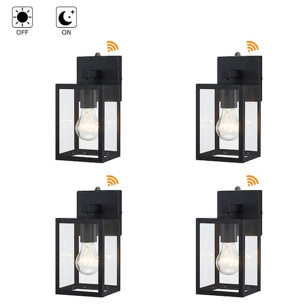 Hukoro 10 in. Black Dusk to Dawn Outdoor Hardwired Wall Lantern Sconce with Clear Glass Shade and No Bulbs Included(4-Pack)
