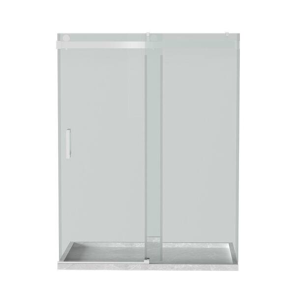EPOWP 72 in. W x 76 in. H Single Sliding Frameless Shower Door in Brushed Nickel Finish with Clear Glass