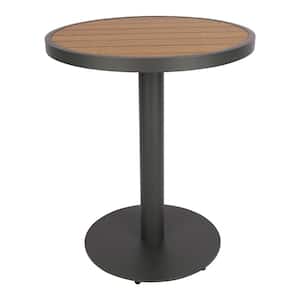 23-5/8 in. Poly Aluminum Round Table with Black Frame in Peruvian Teak