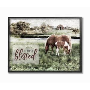 24 in. x 30 in. "Simply Blessed Distressed Farm Yard Horses Photograph XXL Black Framed Wall Art" by Jennifer Pugh