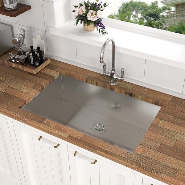 Unbranded 33 in. Undermount Single Bowl 18 Gauge Brushed Nickel Stainless Steel Kitchen Sink with Bottom Grids
