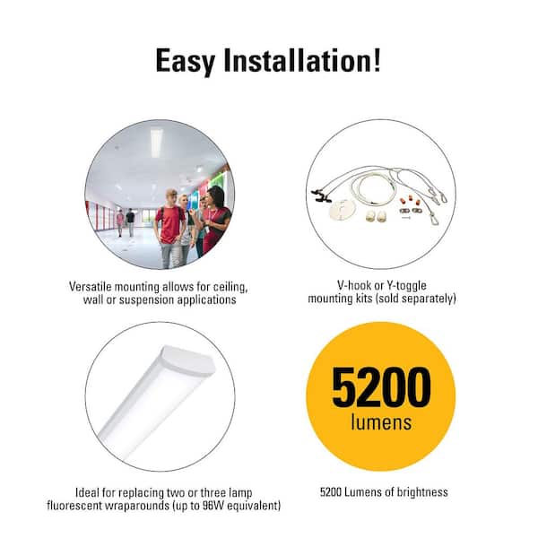 Metalux 4 ft. 5200 Lumens Integrated LED Dimmable White Wraparound