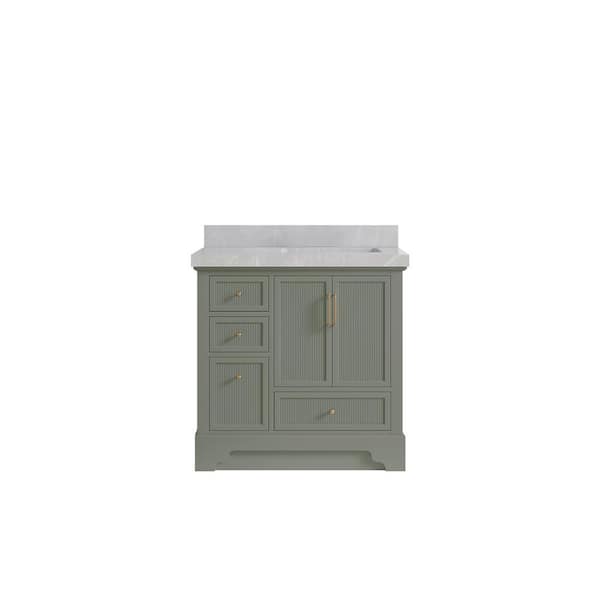 Willow Collections Alys 36 in. W x 22 in. D x 36 in. H Right Offset Sink Bath Vanity in Evergreen with 2 in. Pearl Gray Top