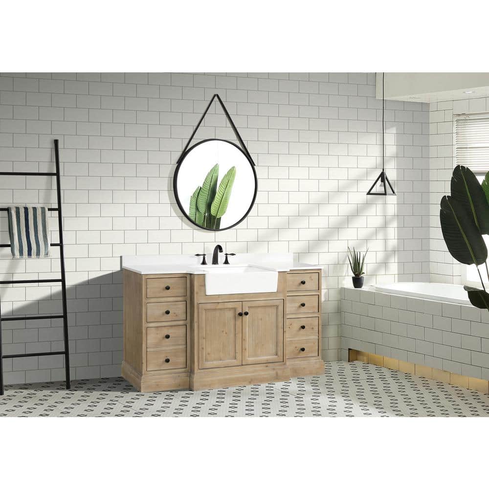 Kelly 60" Weathered Fir Bathroom Vanity with White Stone Countertop