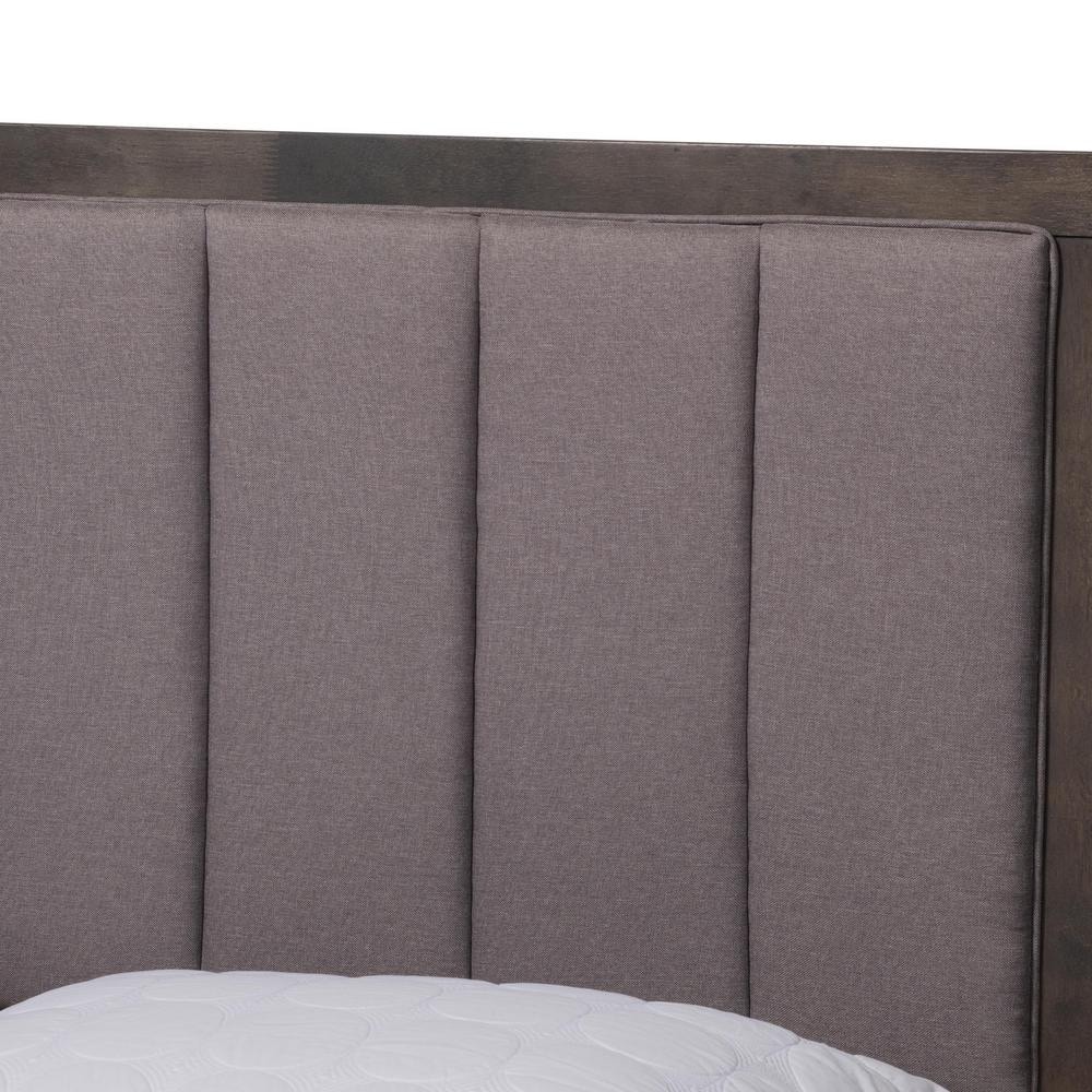 Natasha King Size Dark Grey Oak and Grey Fabric Tufted Platform Canopy Bed