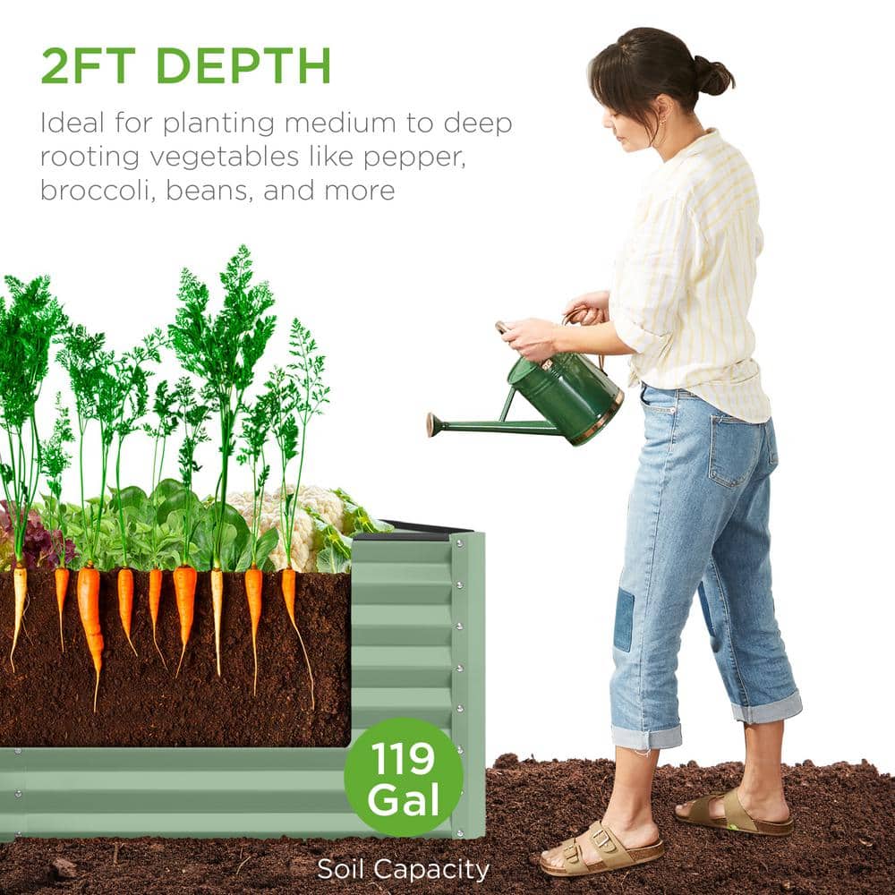 Sage Green 4x2x2ft Powder-Coated Steel Raised Garden Bed