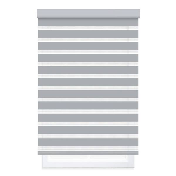 Perfect Lift Window Treatment Gray Cordless Light Filtering Zebra Polyester Roller Shade, 72 in. W x 72 in. L HD3TGR720720