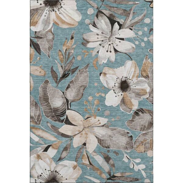 Mayfield Premium Machine Washable Abstract AMF2260 Teal 5 ft. x 7 ft. 6 in. Area Rug