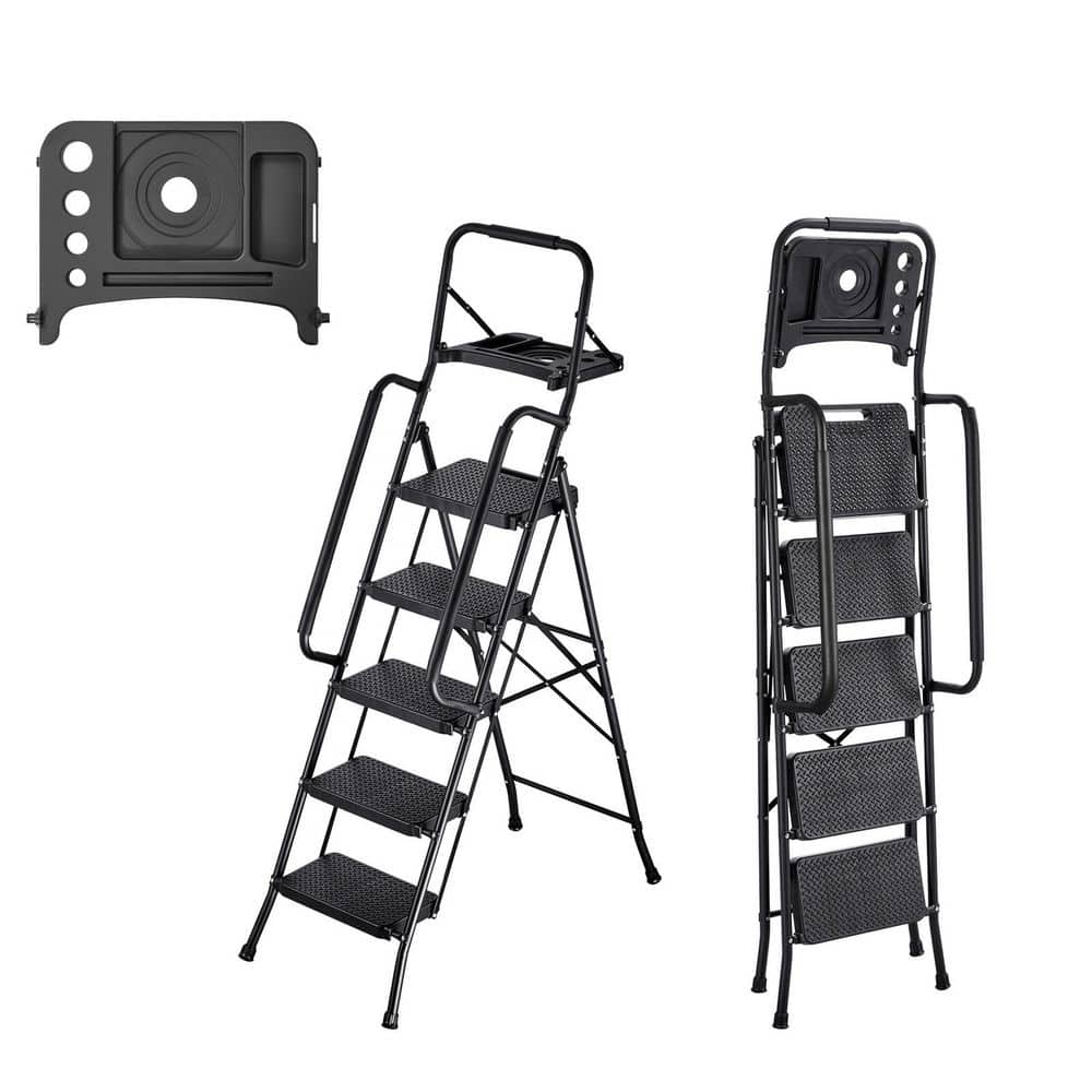 5 Step Ladder, Folding Step Stool with Wide Anti-Slip Pedal, Tool Tray, Dual Side Handrails, 600 lbs. Load Steel Ladder price history on PriceWatchPro