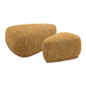 Pebble 44 in. and 26 in. Rounded Triangle Cocktail Ottoman Set, Mustard Yellow Tweed