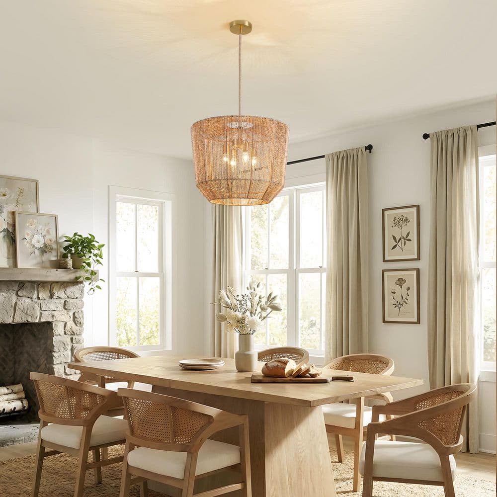 20 in. 4-Light Indoor Bronze Handwoven Rope Chandelier with Remote for Kitchen Living Room Bedroom, No Bulbs Included price history on PriceWatchPro