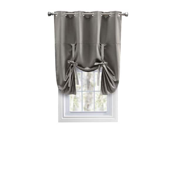 Ultimate Blackout Grey Solid 55 in. W x 63 in. L Grommet Blackout Curtain Tie Up Panel