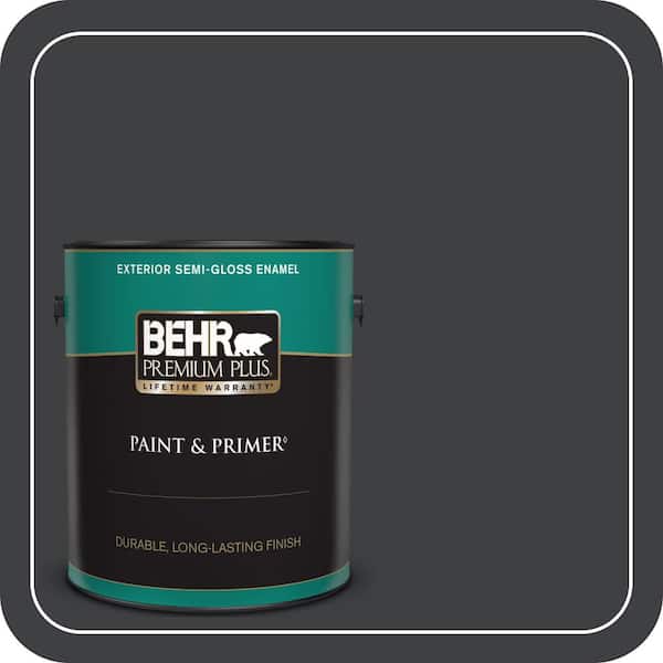 BEHR PREMIUM PLUS 1 gal. Home Decorators Collection #HDC-MD-04 Totally Black Semi-Gloss Enamel Exterior Paint & Primer