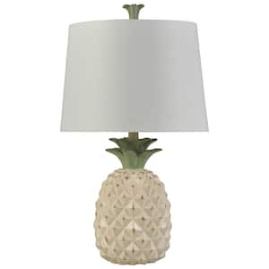 25 in. Cream Pineapple Table Lamp with White Hardback Fabric Shade
