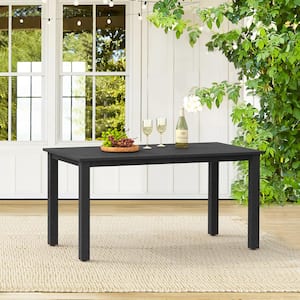 60.in Black 6-Person Plastic Wood Indoor-Outdoor Compatible Rectangular Outdoor Dining Table