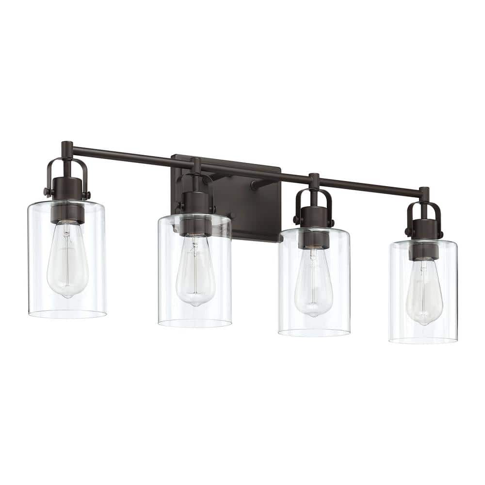 Black Metal and Glass 4-Light Bathroom Vanity Fixture