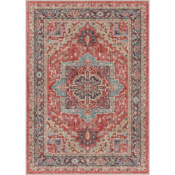 Red 5 ft. 3 in. x 7 ft. 3 in. Apollo Tirana Vintage Medallion Oriental Area Rug