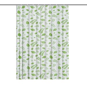 70 in. x 72 in. PEVA Shower Curtain Green and White Leaves Pattern
