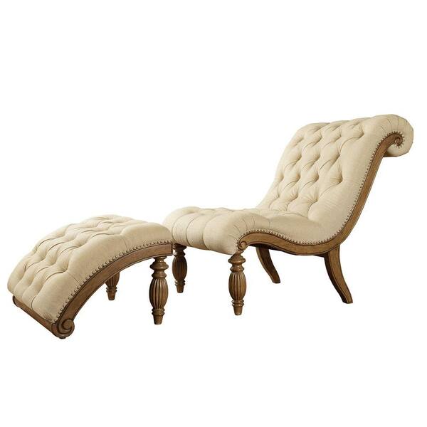 HomeSullivan Beige Linen Tufted Chair with Ottoman