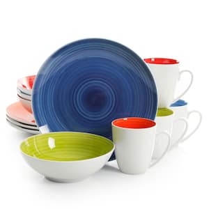 Crenshaw 12 Piece Round Ceramic Dinnerware Set in Assorted Colors, Service for 4